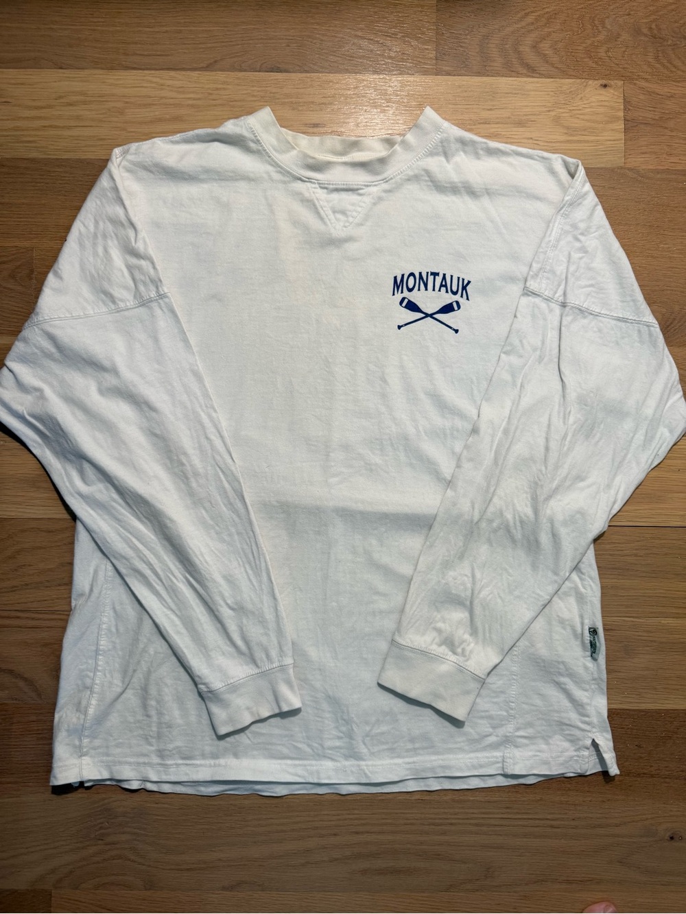Southpoint Jersey Long-Sleeve Crewneck Shirt in White with Montauk Logo